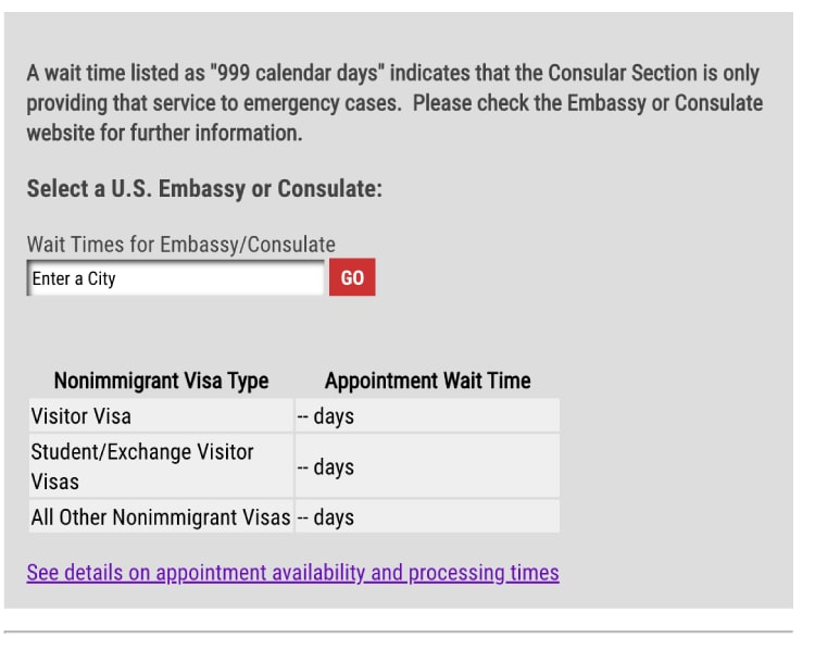 travel state us visa wait times