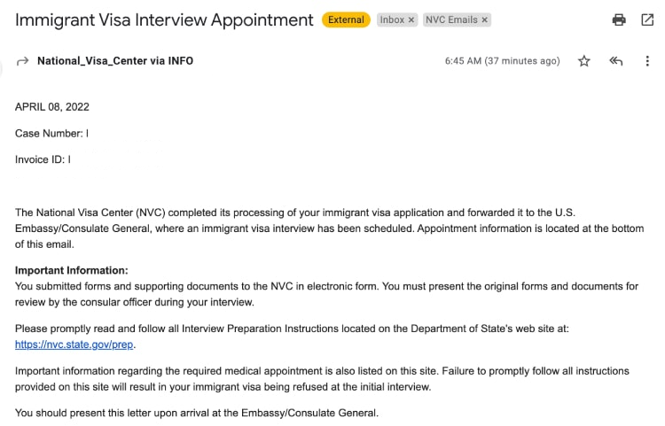 Immigrant Visa Appointment