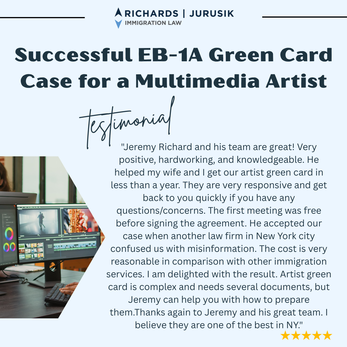 Successful EB-1A Green Card Case for a Multimedia Artist