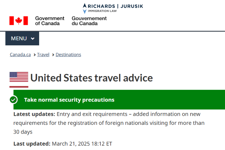 New Travel Advisory for Canadians Traveling to the U.S.