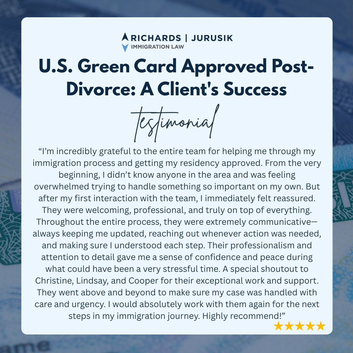 U.S. Green Card Approved Post-Divorce: A Client’s Success